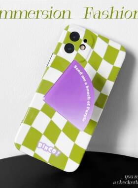 棋盘格小众ins苹果13极简iPhone12promax复古11支架手机壳全包软