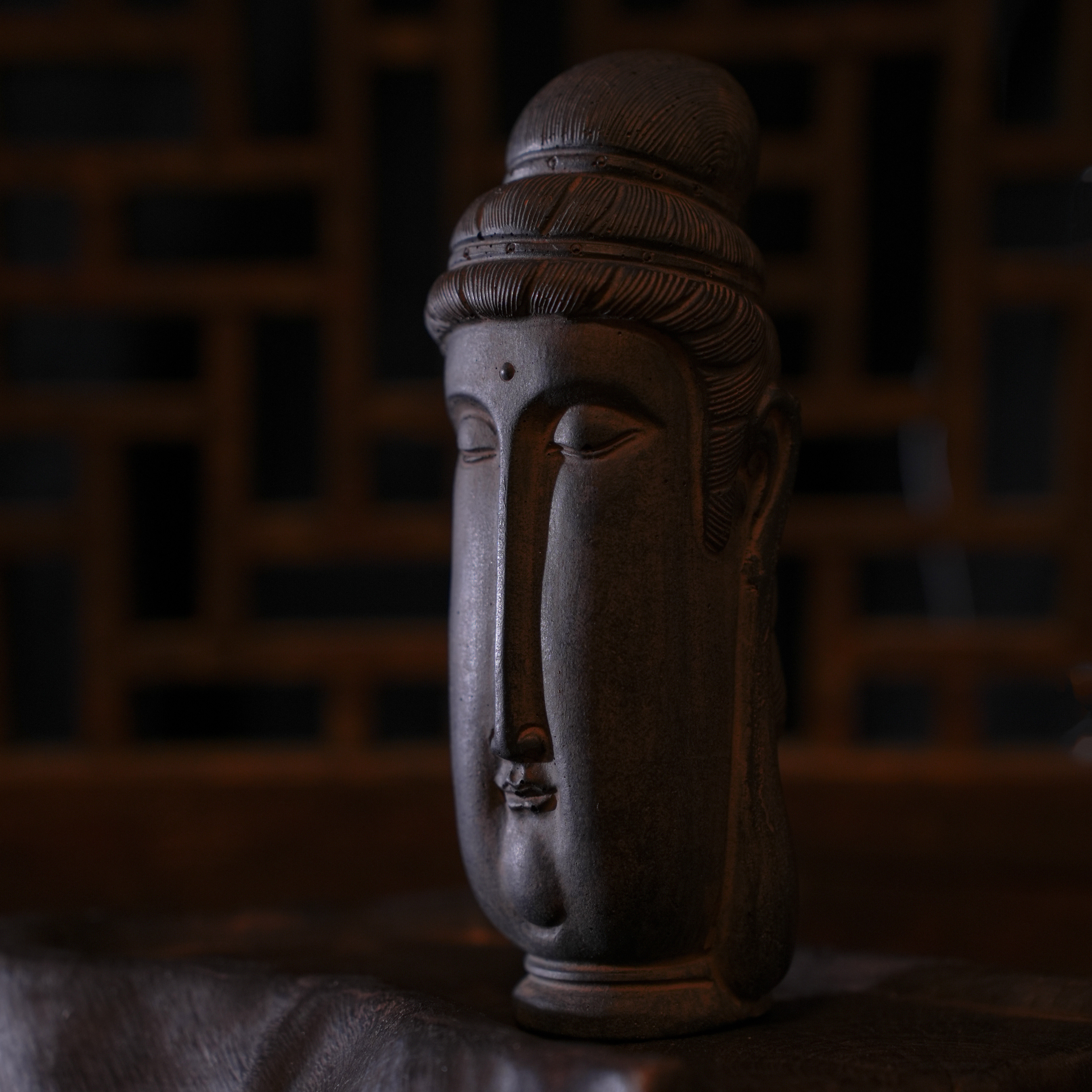 佛像摆件微景观鱼缸造景中式禅意茶室桌面石头佛首装饰工艺品陶土