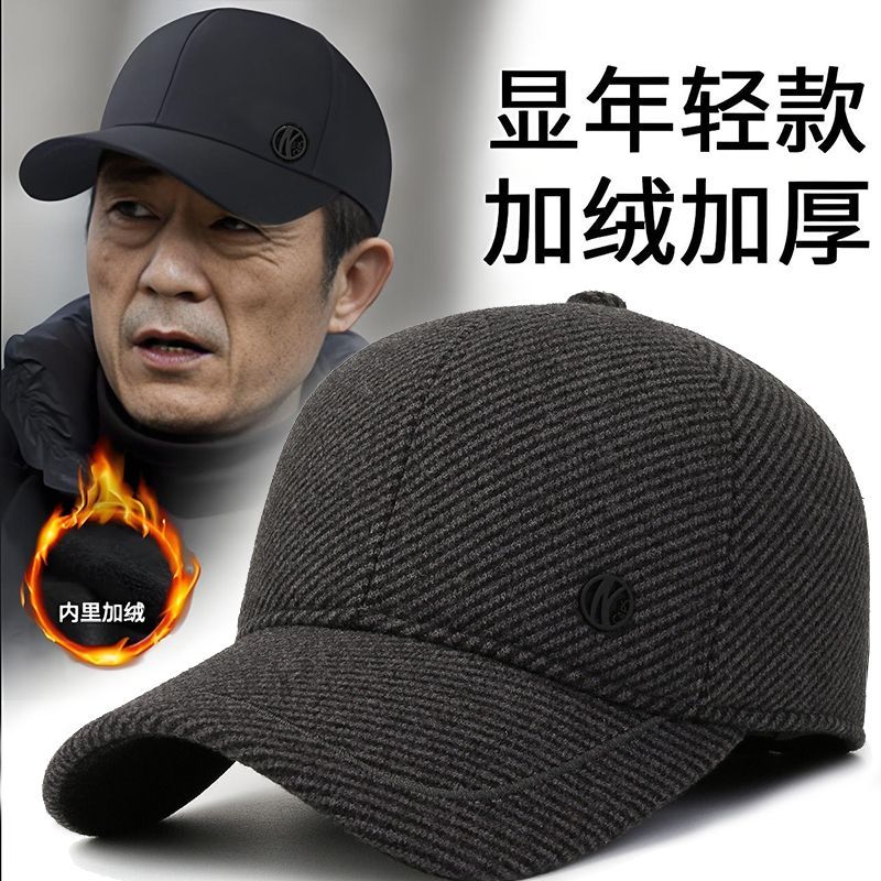 老年人帽子男款秋冬季鸭舌帽中年护耳爸爸户外保暖加绒棒球帽爆款图片
