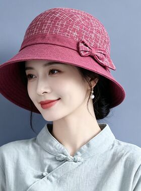 春秋天防风户外薄款吸汗渔夫帽子老太太妈妈奶奶盆帽女老年人帽子