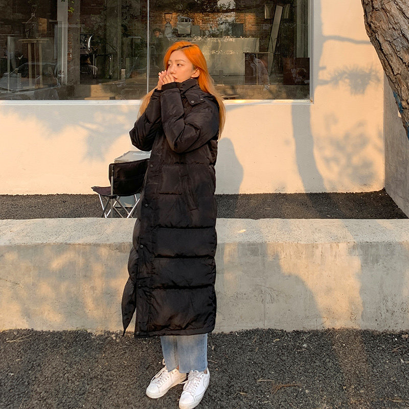 Dizz黑色长款反季羽绒服女款2025年新款冬季韩版过膝白鸭绒加厚潮