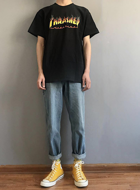 DRINTO 秋冬松紧腰牛仔裤复古水洗直筒长裤男女百搭潮牌裤子