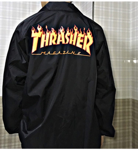 Thrasher 美版 火焰大Logo薄款教练夹克外套潮流百搭男女情侣款