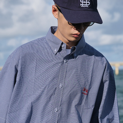 双鸟刺绣多色复古格子短袖衬衫