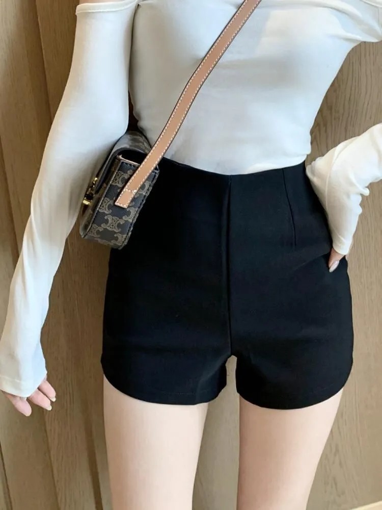 黑色短裤女春秋西装弹力外穿紧身包臀打底显瘦超高腰辣妹直筒裤子