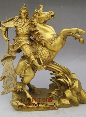纯黄铜关公骑马关公出巡铜武圣关公武财神出巡家居客厅工艺品摆件