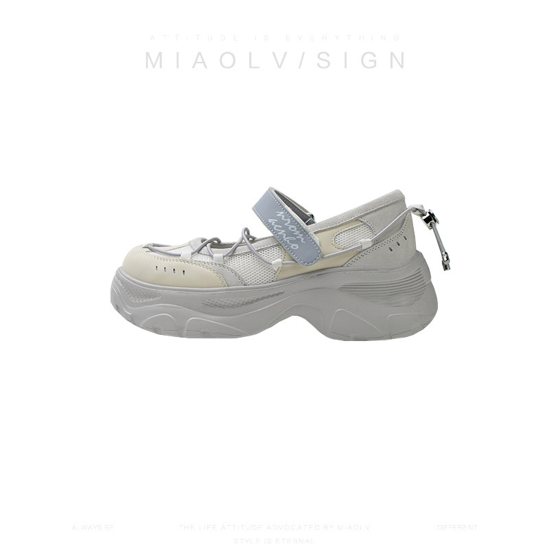 thumbnail for "Every photo looks like a 'leg beauty'" - Miaolv thick-soled Mary Jane sneakers, women's spring/autumn Velcro casual flats