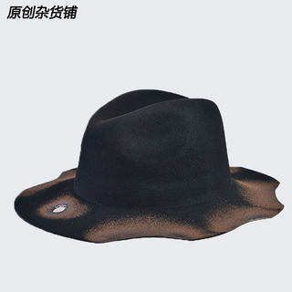 男士爵士帽火烧做旧上海滩礼帽个性小众帽子女网红街拍ins暗黑风
