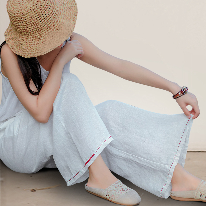 2020春秋新品棉麻宽松大版松紧腰抽绳阔腿裤文艺休闲刺绣长裤女嗯|msdalam kategori Butik wanita / wanita, seluar, seluar santai - dari Buy2taobao.com untuk memberikan perkhidmatan ejen Taobao profesional membeli