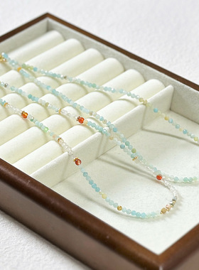 春夏新款热销亚马逊石红玛瑙项链清新时尚学生闺蜜彩色天然石项链
