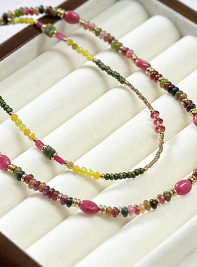 新中式绿碧玺天然玫瑰石项链小众玫瑰花高级感项链复古风锁骨链女