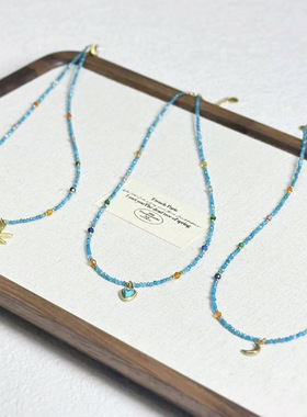 新品极细蓝磷灰石项链小众水晶串珠锁骨链天然石高级感毛衣链农女