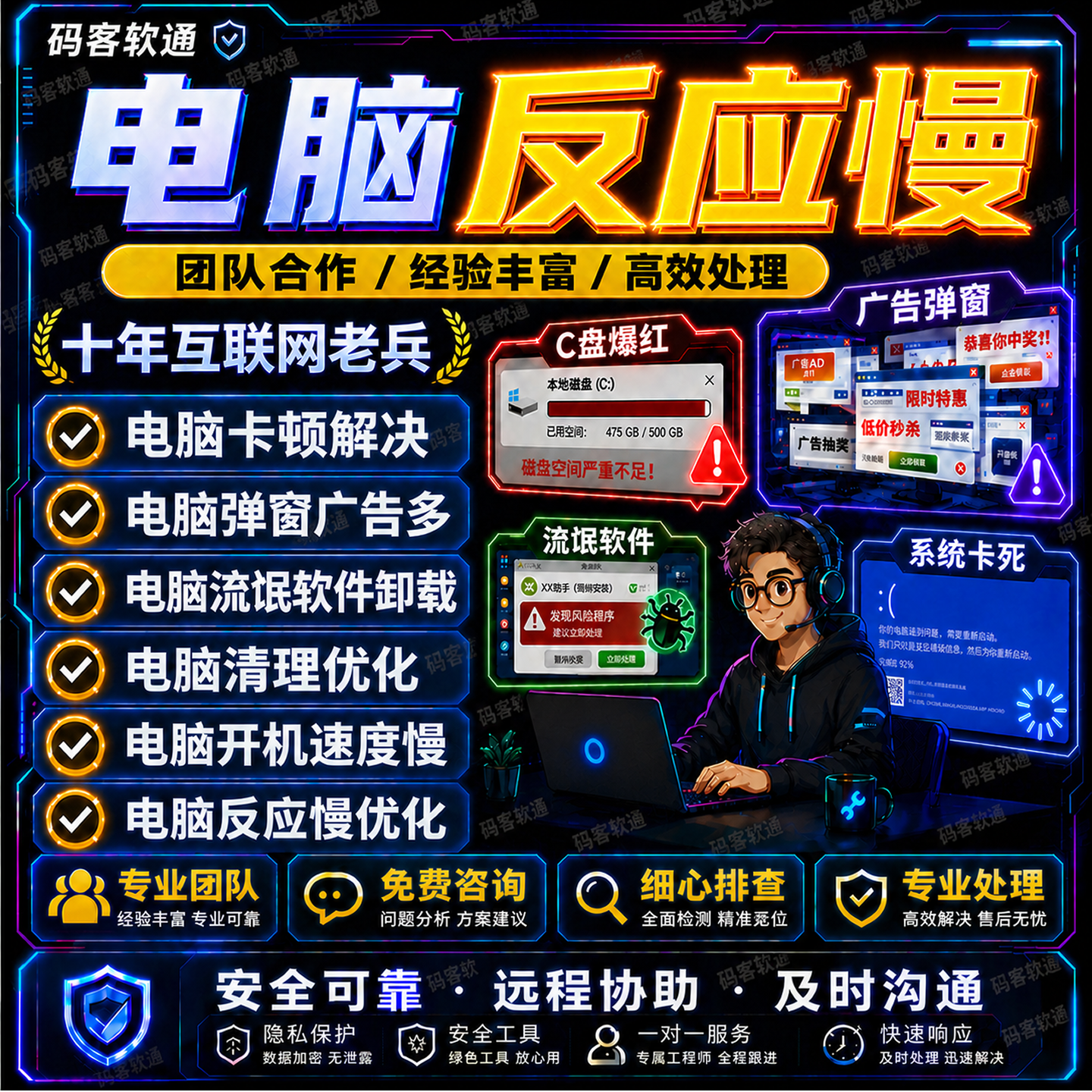 电脑运行卡顿 电脑卡顿优化  电脑反应慢  电脑内存清理卡顿解决