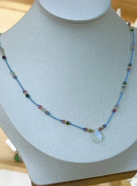 天然蓝月光石水滴项链10月生辰石