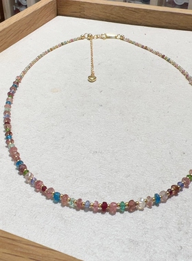 法式复古糖果色碧玺串珠锁骨链