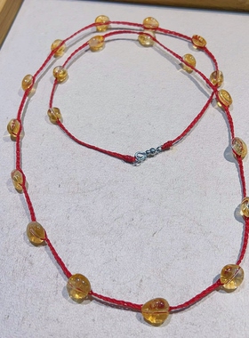 天然黄水晶红绳项链长款毛衣链