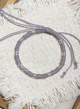 紫罗兰足银999新中式抽拉绳手链