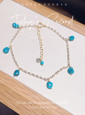 天然高瓷绿松石14k包金手链