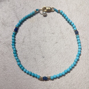 天然绿松石小米珠手链女款2mm青金石鼓珠原创设计小众极细叠戴秋