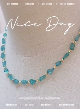 天然磷灰石蓝绿法式锁骨链女款