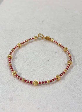 天然红尖晶石镀金原创手链
