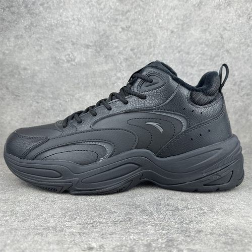 安踏男鞋大棉鞋冬季新款男鞋高帮加绒休闲黑色皮面运动112448957