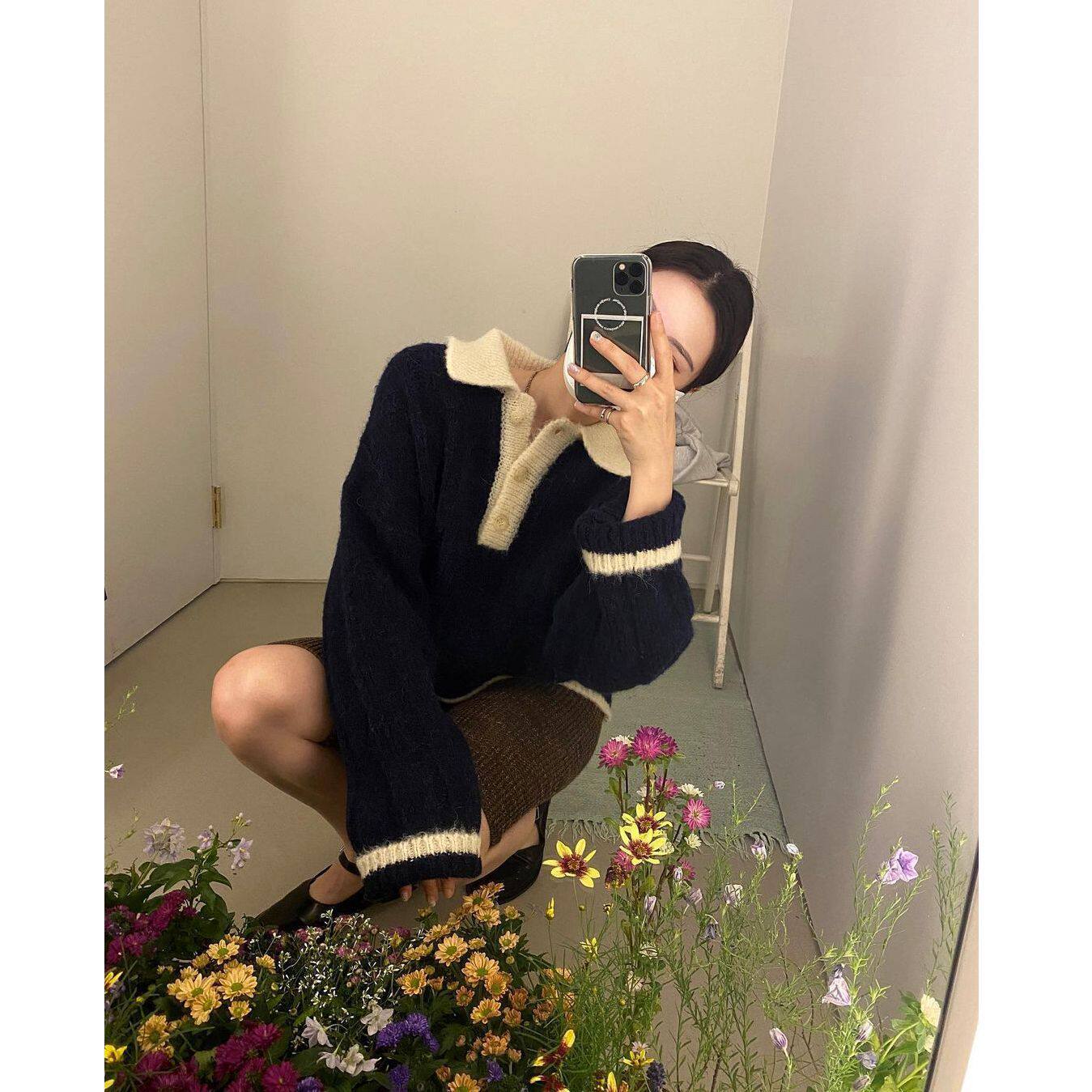 XIAONI24年gr*ve新款polo翻领套头针织开衫厚实羊驼宽松针织毛衣