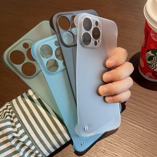 无边框苹果15promax手机壳适用iPhone14 plus散热超薄13pro磨砂男女12新款保护套16max半透明防指纹裸机手感