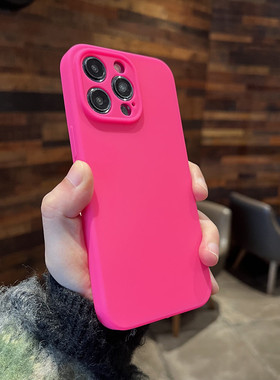 骚粉色iPhone15 pro max手机壳适用苹果15promax液态硅胶14全包防摔套13新款12女男15plus精孔镜头保护壳mini