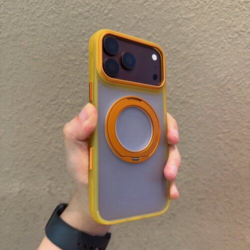 旋转金属支架 iPhone18 pro max手机壳黄色适用苹果18pro软边硅胶保护套17promax磁吸