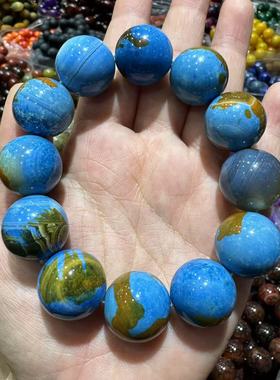 地球色蓝玛瑙大颗粒手链老型鼓珠手串天然玛瑙星球星空手链大珠串