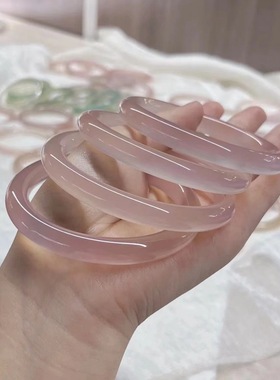 天然8MM玛瑙手镯 粉玉髓细圆条美人镯 藕粉色叮当镯女款手饰