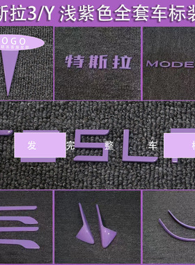 适用特斯拉ModelY/3焕新车标浅淡紫色尾门贴门把手装饰丫配件改装