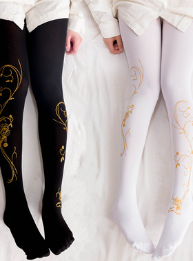 春夏日系洛丽塔lolita连裤袜玫瑰花烫金袜子cos汉服天鹅绒女软妹