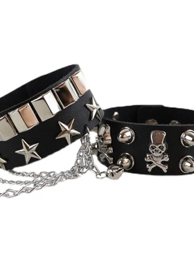 y2k朋克小众骷髅铆钉手链手环配饰嘻哈街舞皮质手圈女生男生ins潮