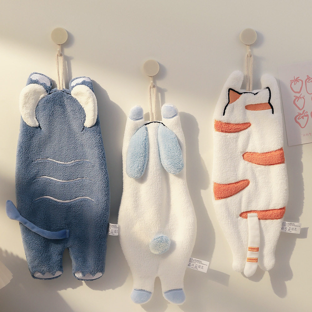 萌趣动物背影珊瑚绒擦手巾创意可爱挂式毛巾吸水速干家用挂式手帕,家庭/个人清洁工具,厨房擦手巾,淘宝优惠券,粉丝福利购,淘宝优惠卷