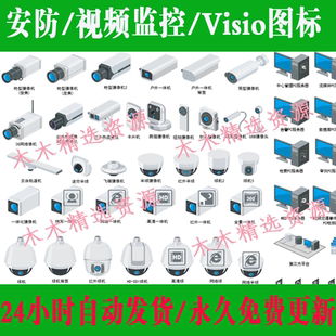 Visio安防图标视频监控摄像机拓扑素材海康威视通讯报警机房门禁