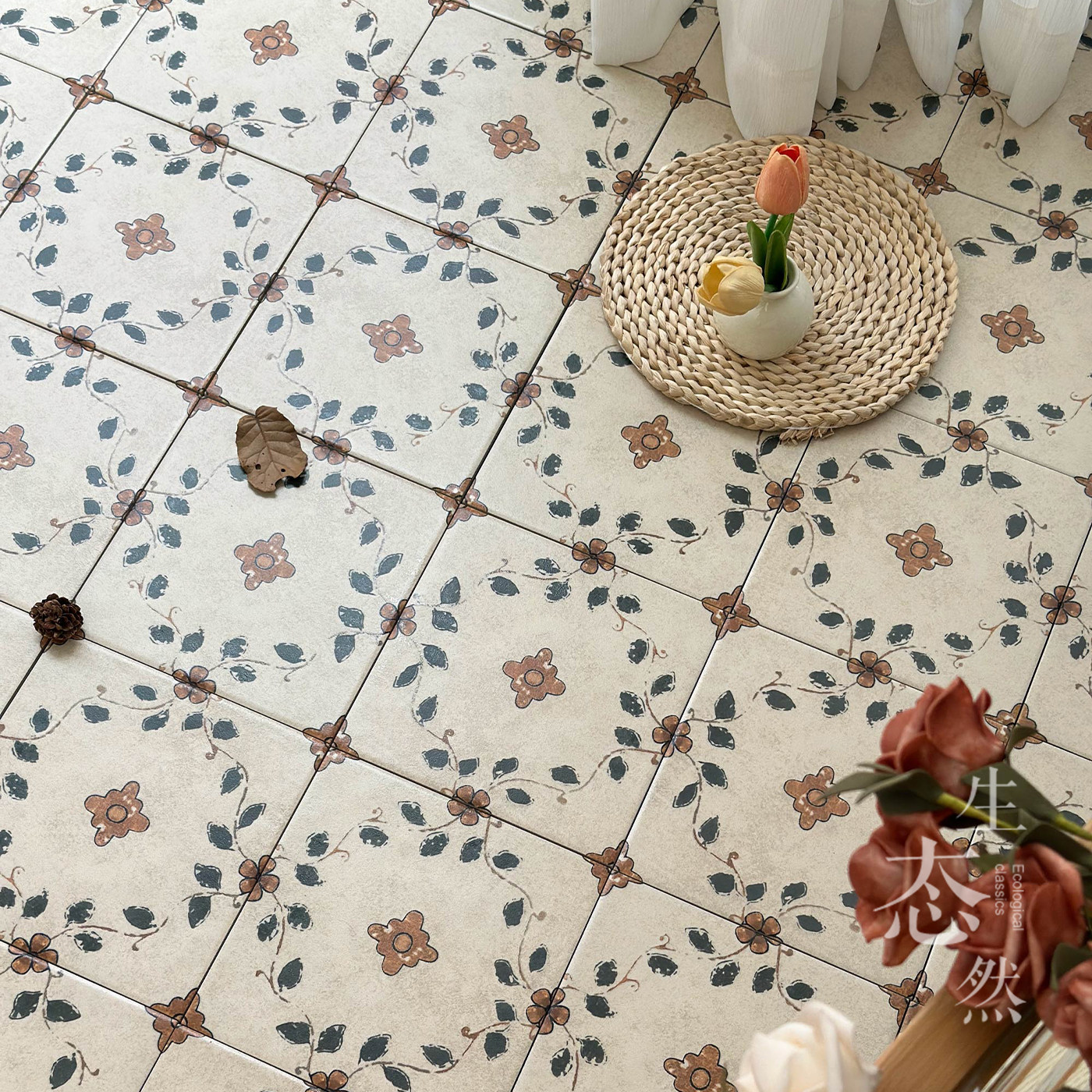 法式复古做旧斑驳花砖厨房阳台卫生间地砖餐饮店民宿庭院瓷砖防滑