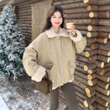 两面穿羊羔毛毛领派克服女冬季2025新款韩系工装风加绒加厚棉服，女装毛呢外套，2D107