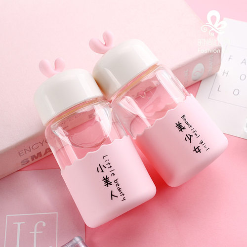时尚比特高硼硅玻璃杯可爱女学生带杯套杯子杯创意杯