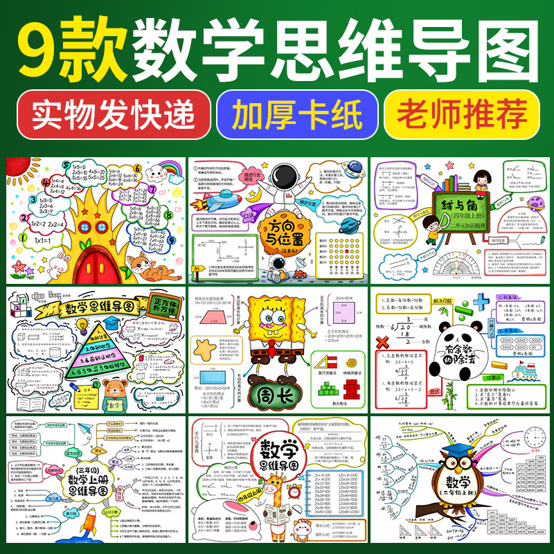数学思维导图手抄报小学一二三年级知识梳理半成品线稿涂色a38ka4
