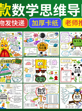 数学思维导图手抄报小学一二三年级知识梳理半成品线稿涂色A38KA4
