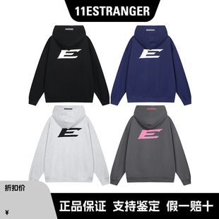 复古连帽 国潮牌美式 11E 斜体E卫衣连帽卫衣春秋季