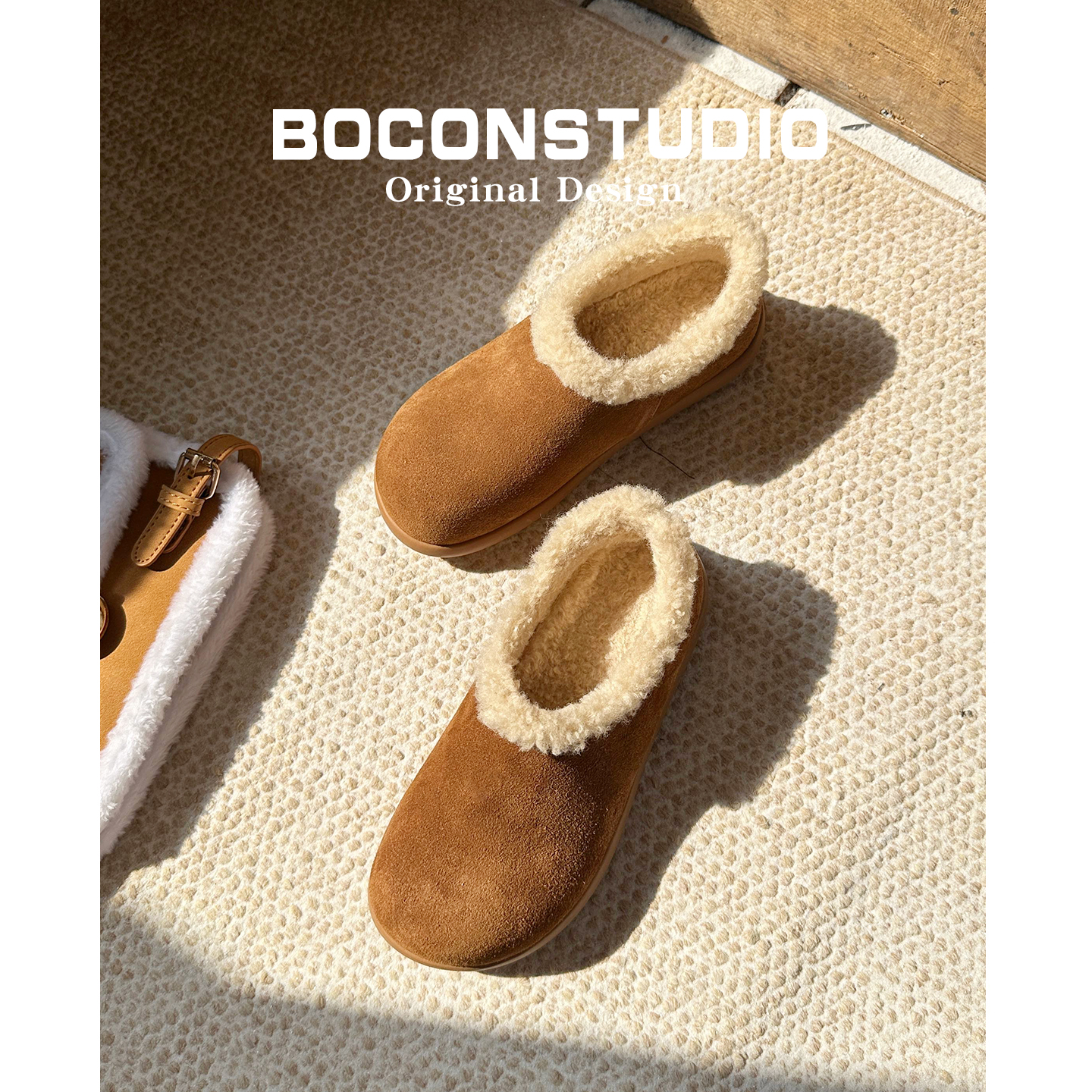 油叽叽~小土豆雪地靴女秋冬保暖勃肯鞋加绒毛毛鞋真皮厚底棉鞋子