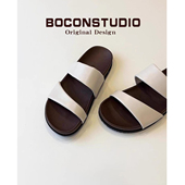 踩屎感 平底沙滩一字带凉拖鞋 真皮厚底露趾拖鞋 女夏外穿2026新款