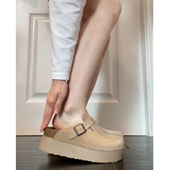 勃肯鞋 女外穿春秋新款 足弓支撑博肯鞋 6.5cm增高版 真皮包头半拖鞋