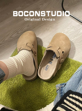 【限时伴价78】真皮勃肯鞋女足弓支撑外穿软木博肯包头半拖鞋男款