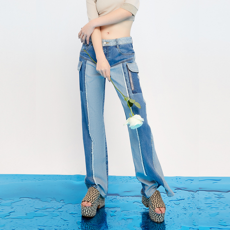 Baby ghost light blue low waist jeans overalls pants in fashion 2021 new womens summer casual pants