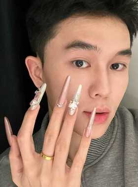 纯手工穿戴甲心波荡漾恋爱美甲成品爆款美甲贴片