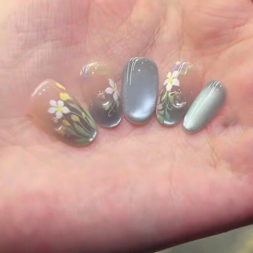 春夏新款清水芙蓉纯手绘短款美甲贴片时尚猫眼手工穿戴甲高品质